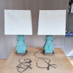 Pair of Stunning Vintage Lamps made from Metal Chinese Urns