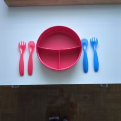 Two Sporks A Spoon And A Divided Plate