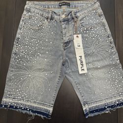 Purple Brand Rhinestone Denim Shorts — New with Tags