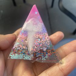 Handmade Iridescent Star & Heart Resin Pyramid