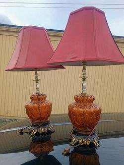 Vintage Amber Glass Table Lamps