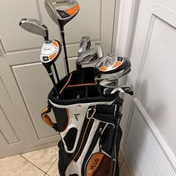 Clean! Left handed men’s Acuity Ti plus golf club set.  With matching stand carry golf bag