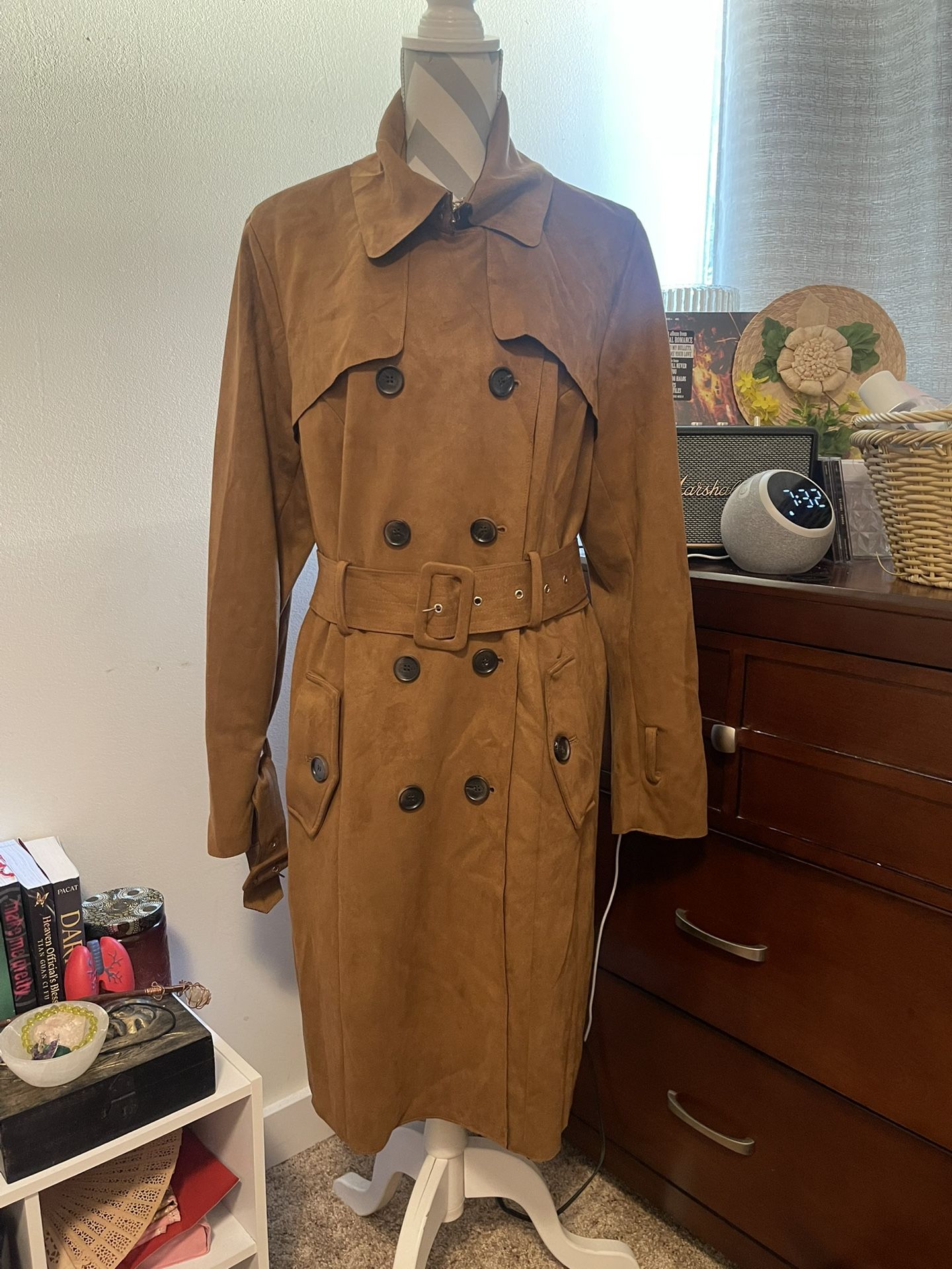 Faux Suede Trench Coat