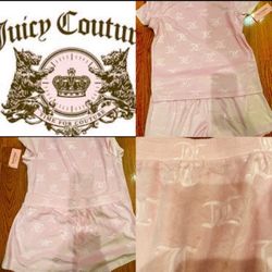 juicy couture NWT baby pink velvet lounge wear/PJS with jc logo all over M