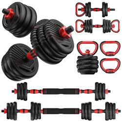 UNNMIIY Adjustable Dumbbells, 10/20/30/45/70/90lbs Free Weight Set with Connector, 4 in1 Dumbbells Set Used as Barbell, Kettlebells, Push up Stand,
