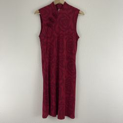 Vintage 90s Red Silk Asian Style Floral Rose Print Sleeveless Sexy Mini Dress