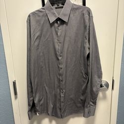 Theory Regular Fit Dress Shirt Men's 16 1/2 L 34/35 Gray Micro Check Collared