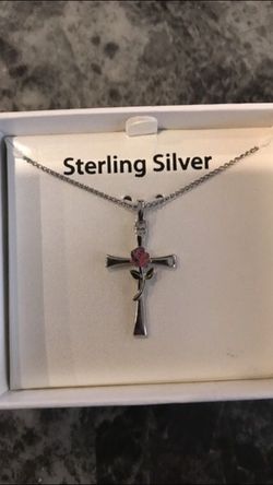 925 sterling silver necklace .. with a cross charm sterling and rose painted ..18" inches.... $30