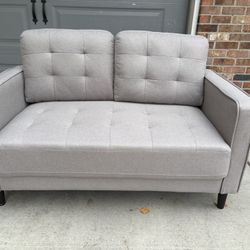 Love Seat, Pillows, Bar Stools And Lamp 