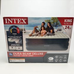 Intex Dura Beam Deluxe Raised Blow Up Air Mattress Bed Built In Pump KING 24in
