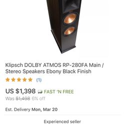 Pair of Klipsch Dolby Atmos RP-280FA Stereo Speakers (Black)
