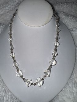 Vintage 1950s Gold Filled Crystal Beaded  Geometric Statement Necklace, 18"