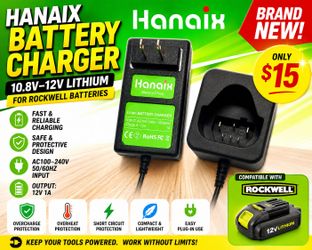 Battery Charger-Hanaix 10.8-12V Charger for Rockwell RW9300 WA3503 WA3504 WA3505 WA3509 RK2515K2 RK2514K2 WU288 WX125 WX125.1 Battery, for Rockwell 12
