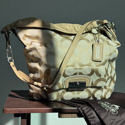 Vintage Coach Metallic Signature Hobo Bag in Beige