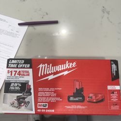 New In Box Milwaukee M12 REDLITHIUM HIGH OUTPUT XC5.0 starter kit. Model 48-59-2450B.