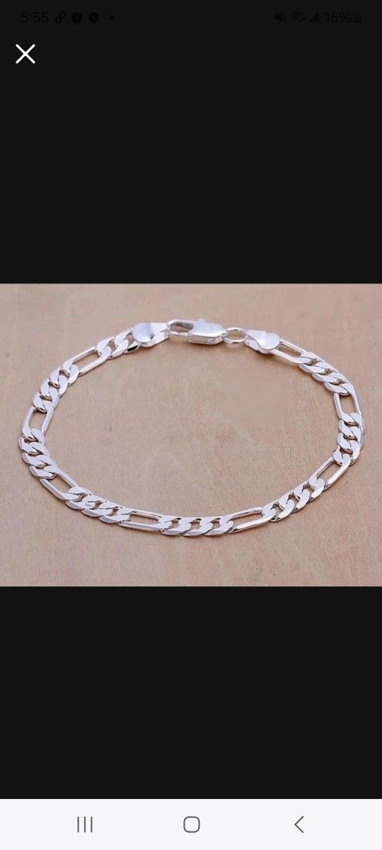 Genuine 925 Sterling Silver 6mm Figaro Chain Bracelets Men Fine Jewelry