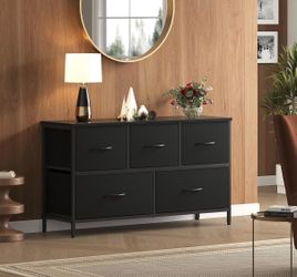 Black 5-Drawer Fabric Dresser with Metal Frame