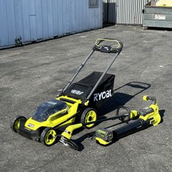 Ryobi 40v Push 20" Mower ,blower,string Trimmer 2 Batteries And Charger