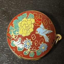 Vintage Mid-20th Century Red Cloisonné Chinese Pendant With floral & bird design