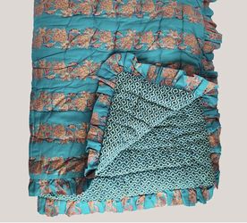 Reversible Blanket New Stored And Freshly Washed Made In India Ruffled Edging Makes A Great Throw Or Baby Blanket sells For $140
