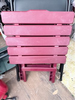 2 Camco Adirondack red plastic folding side tables