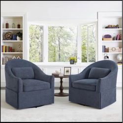 Set of 2 Blue Upholstered Swivel Accent Chairs
