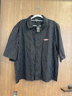 boohooMAN Oversized Crop Half Sleeve Mono Stripe Patch Shirt (Large)