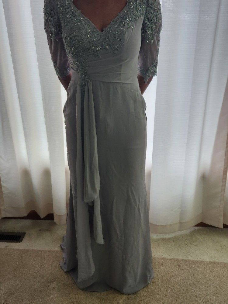 Sequined Silver Floor Length Gown- Size 2