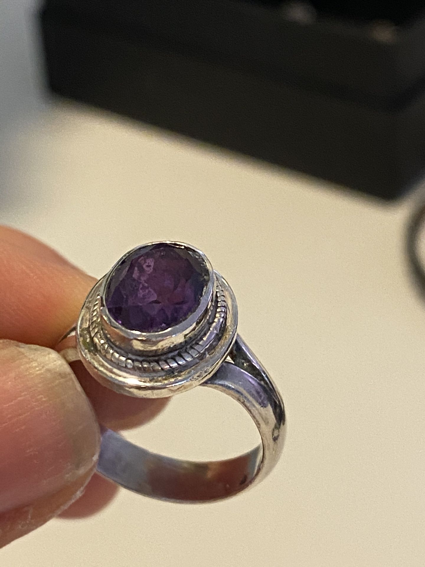 Sterling silver ring with real Amethyst crystal