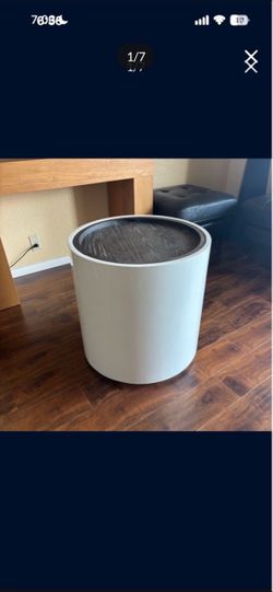One cylinder accent table drum with serving tray lid and storage space