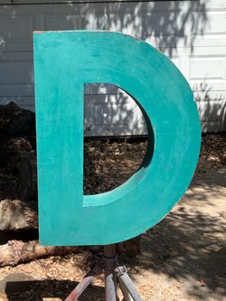 Vintage Large Metal Channel Letter “D” – 28” Industrial Storefront Sign