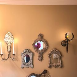 Bronze wall Sconce Magnifier Laurel Wreath candle holder boho Shabbychic art deco MCM pillar neoclassic