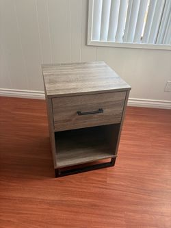 Gray Wood Nightstand with Drawer and Open Shelf