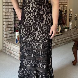 Long Black Dress With Flowers Print Lace 