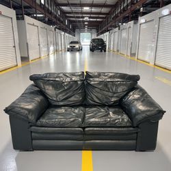Dark Leather Loveseat Couch