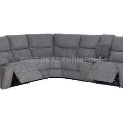 Gray power reclining sectional couch