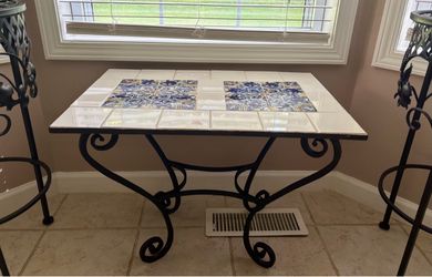 Vintage Ornate, Spanish Revival or Mediterranean-style Wrought Iron, Tile Top, Accent Table