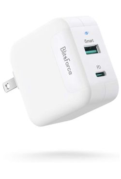 USB C Charger, Blitzforce 65W 2-Port Wall Charger PD 3.0 [GaN Tech] USB Fast Charging Power Delivery Adapter with Foldable Plug for MacBook Pro iPad