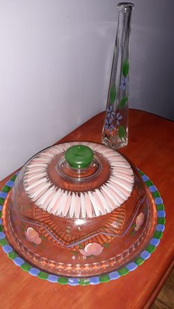 Cake Dish & Vase..hand painted