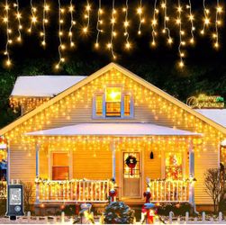 360 LED Christmas Icicle Lights, 29.5 FT 8 Modes Curtain Fairy Lights with 60 warm white
