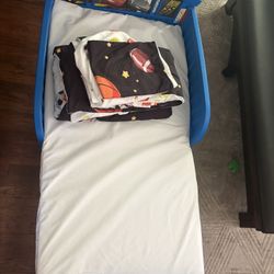 Toddler Bed W/ Mattress, Blanket, Sheets And Pillowcase