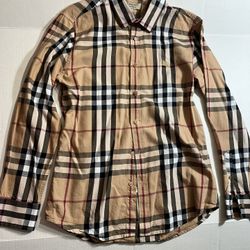 Tartan Print Long Sleeve Shirt M Cotton Button Up