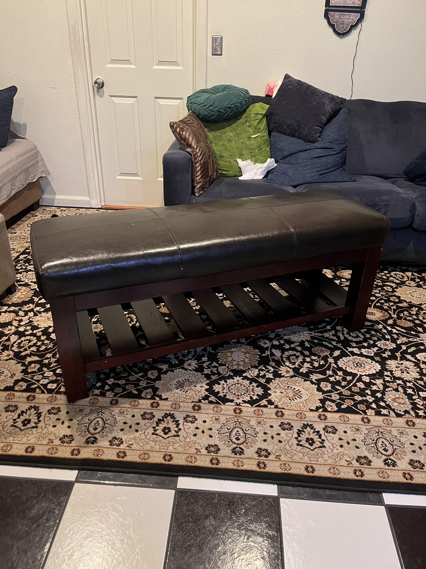 Entryway Leather Bench with Shoe Storage