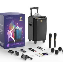 Karaoke Machine for Adults, Portable Bluetooth Speaker with 2 Wireless Mics, and Remote Control, Lyrics Display Holder, Bass/Treble  Party K20