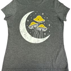Celestial Moon and Mushrooms T-Shirt Boho Aesthetic Tee Medium