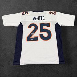 Ledale White Autographed Denver Broncos NFL Custom White Jersey Beckett Witness