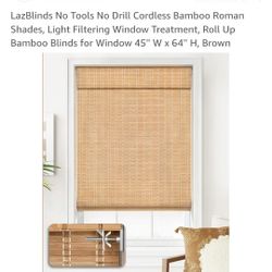 No Tools No Drill Cordless Bamboo Roman Shades 