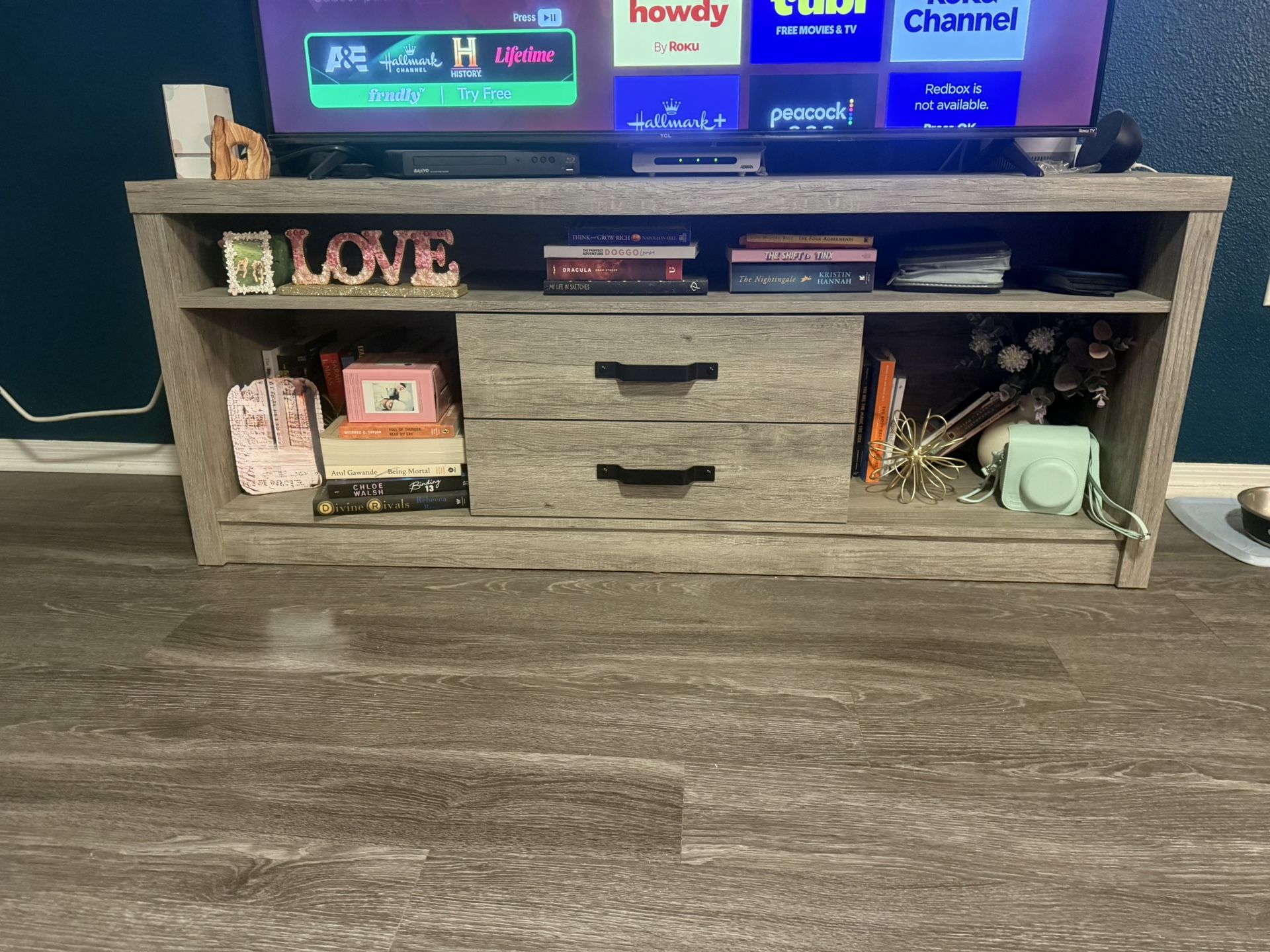 Entertainment Center & Coffee Table (Light Grey)