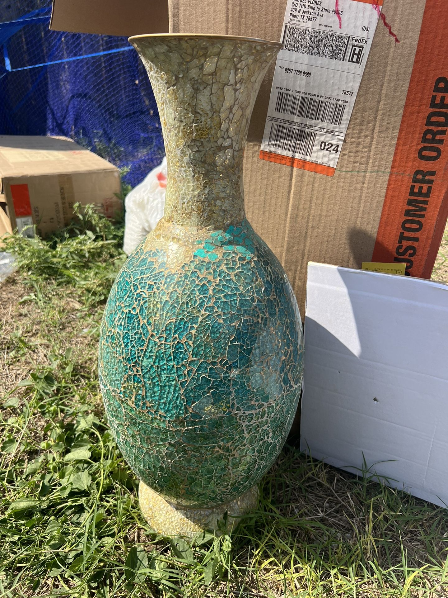 Mosaic Teal And Gold Vase