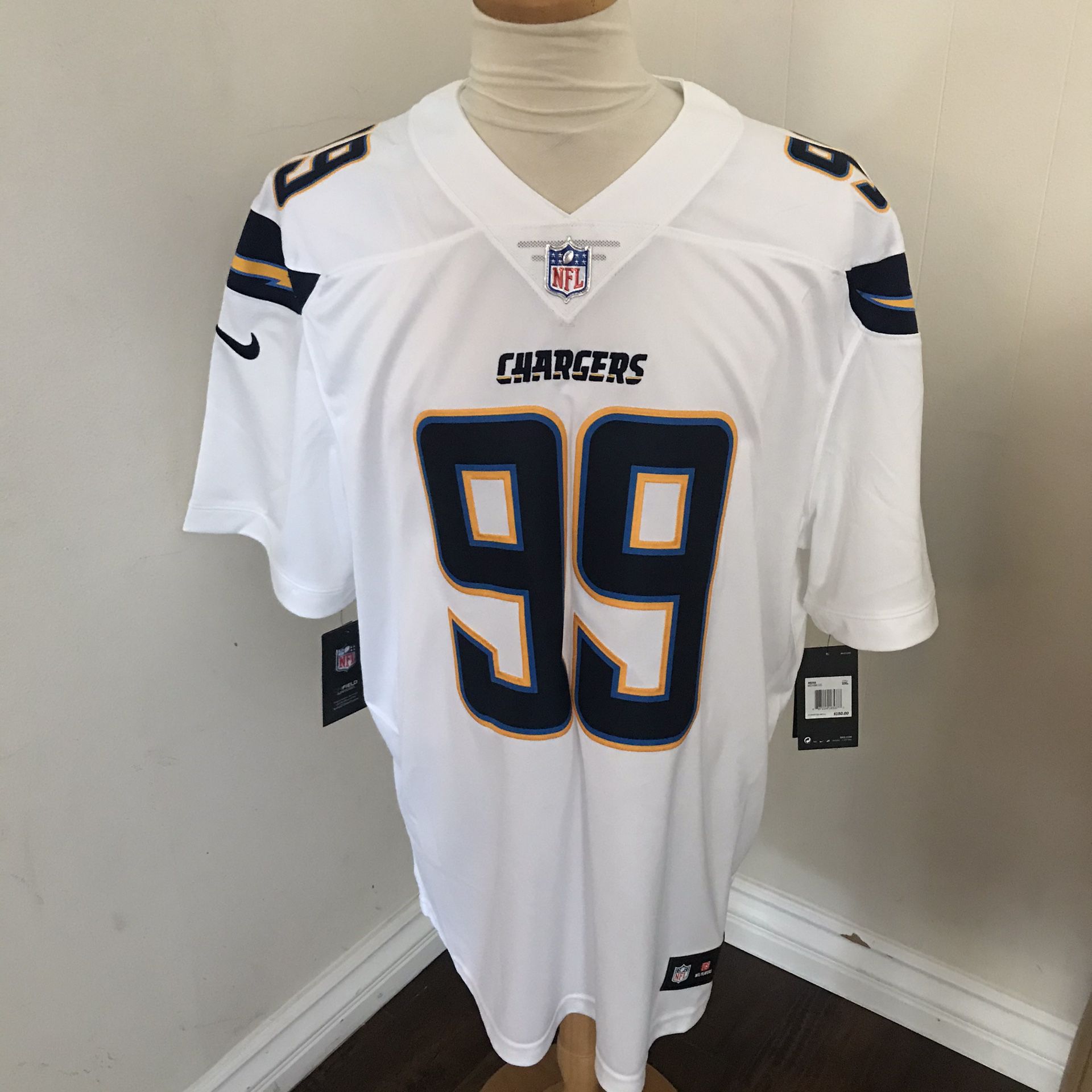 Nike men’s authentic NFL Los Angeles Chargers Joey Bosa color rush sewn away jersey US Size 2XL